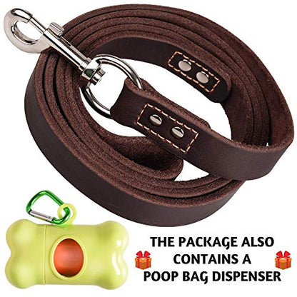 ADITYNA Heavy Duty Leather Dog Leash 6 ft x 1" - Strong, Soft Training Lead for Large & Extra Large Breeds (XL - 6 ft x 1 inch, Brown) - color: Brown, size: XL - 6 ft x 1 inch