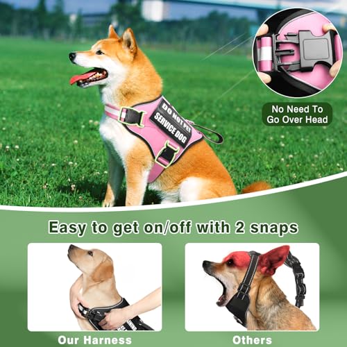 Service Dog Vest Harness and Leash Set+10 Patches,No Pull&Easy Walk Reflective Dog Harness with Soft Padded Handle for Training/Everyday,Fit Small/Medium/Large/Extra-Large Dogs(Pink S) - color: Pink, size: Small