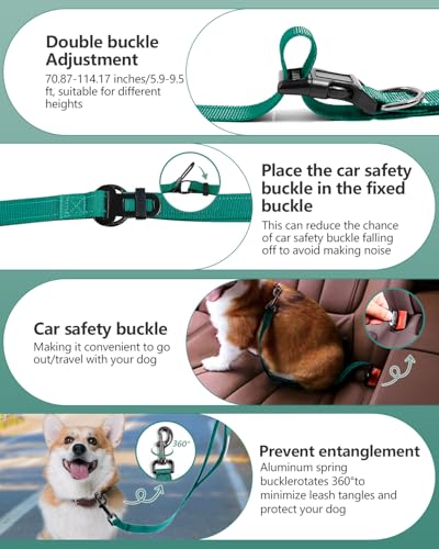 Hands Free Dog Leash, Multifunctional Crossbody Dog Leash, 5.9-9.5Ft Long Waist Belt with Car Seatbelt and Double-Sided Reflective Stitches for Medium and Large Dogs Walking, Jogging(Green) - color: Green, size: Large-5.9-9.5ft