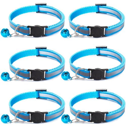 6 Pack Reflective Cat Collar with Bell, Breakaway and Safe Collars for Cats, Nylon, Pet Collar Adjustable19-32cm (Sky Blue) - color: Sky Blue