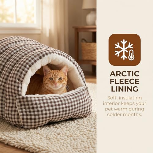 Small Cat Dog Cave Bed Calming Pet Nest Warm Plush Covered Cat House with Hooded Blanket Removable Hooded Blanket Cushion Washable Soft Calming Indoor Cat Bed(Gray, Medium) - color: Gray, size: Medium