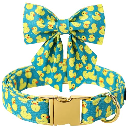 Maca Bates Cute Duck Dog Collar with Sailor Bow Tie Summer Ducky Puppy Bowtie Collars Adjustable Durable Breakaway Green Fun Thick Collor Colar for XS Small Medium Large XL Boy Girl Male Female Dogs - color: Summer-Salior Bow-Duck, size: XS