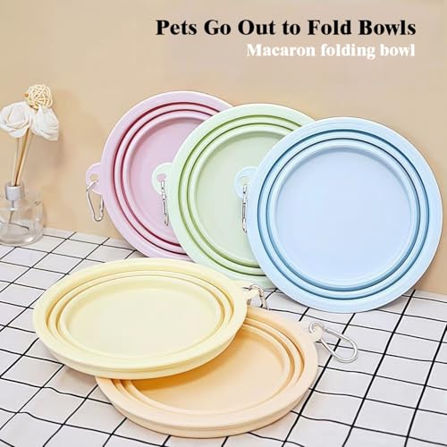 2-Pack Collapsible Dog Bowls with Carabiners | Portable Dog Bowl for Travel & Outdoor | BPA-Free Silicone Foldable Bowls for Dogs Cats (Purple,Green)