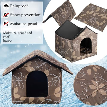 Soaoo 3 Pcs Cat Houses for Outdoor Stray Cats Shelter Weatherproof Outside House Indoor Foldable Pet Cave with Tent Stakes for Wild Animal Dogs(Leaves Style) - style: Leaves Style