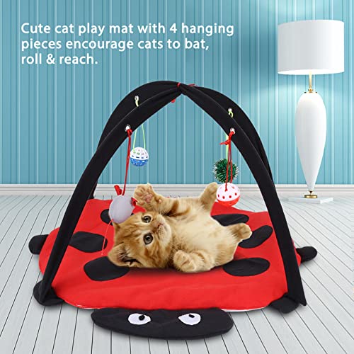 Foldable Cat Activity Play Mat Tent, Multi Function Cat Tent Activity Center with Hanging Toy, Cat Activity Center Pet Kitten Cushion Bed Hanging Balls Padded House Center for Cats Exercise Stay