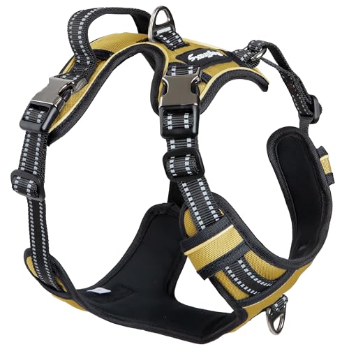 Dog Harness for Medium Dogs - No Pull Front Clip, Adjustable Step in Reflective Vest with Metal Buckles - Biscuit Brown - color: Biscuit Brown, size: Medium
