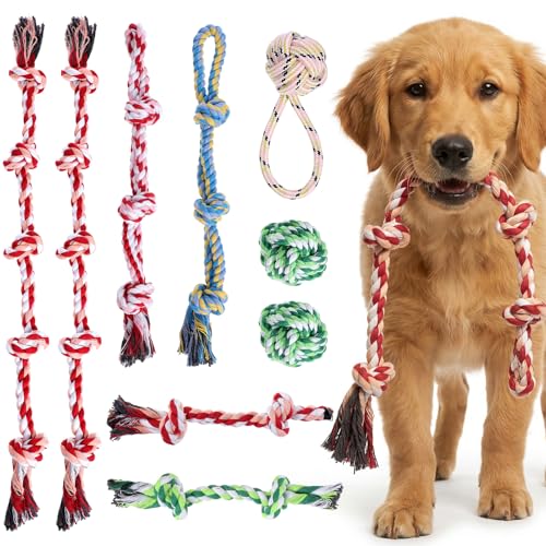 Lemecima Dog Rope Toys for Aggressive Chewers, 9-Pack Heavy Duty Indestructible Cotton Dental Cleaning Chew Toys, Tug of War Interactive Play for Large Medium Breeds