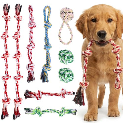 Lemecima Dog Rope Toys for Aggressive Chewers, 9-Pack Heavy Duty Indestructible Cotton Dental Cleaning Chew Toys, Tug of War Interactive Play for Large Medium Breeds