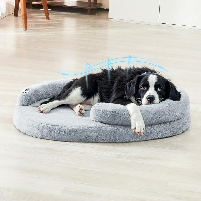 BurgeonNest Orthopedic Dog Bed for Large Dogs, Waterproof Soft Medium Pet Couch Bolster Bed with Pillow, Removable Washable Cover, Non-Slip Bottom, Egg-Crate Foam, Grey - size: 35.0"L x 25.0"W x 6.5"TH