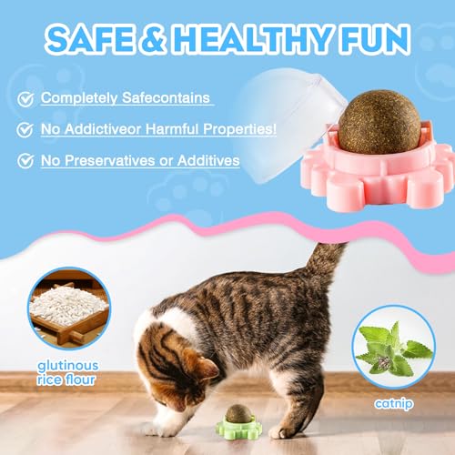 4 Pack Catnip Ball Toy 360° Organic Nips Mint Magic Stick on Wall Cat Nips for Cats Wall Catnip Rollerball Licking Ball Cat Nips for Cats Wall Catnip Rollerball Licking Ball