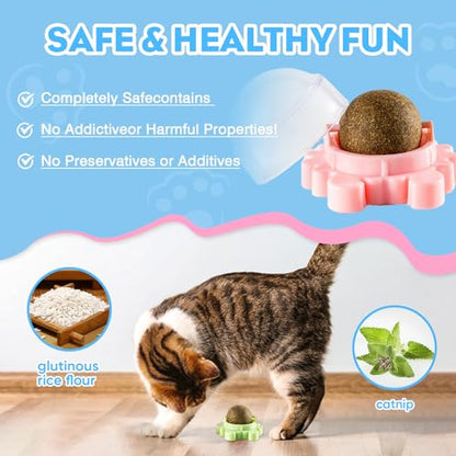 4 Pack Catnip Ball Toy 360° Organic Nips Mint Magic Stick on Wall Cat Nips for Cats Wall Catnip Rollerball Licking Ball Cat Nips for Cats Wall Catnip Rollerball Licking Ball