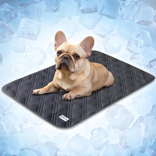 PetAmi Dog Cooling Mat, Waterproof Self Cooling Dog Pad with Non-Slip Backing, Q-Max >4.0 Pet Cooling Mat for Crate, Couch, Kennel & Car, Indoor Outdoor Summer Use, Grey, 29x40 - color: Grey, size: Medium (29x40)