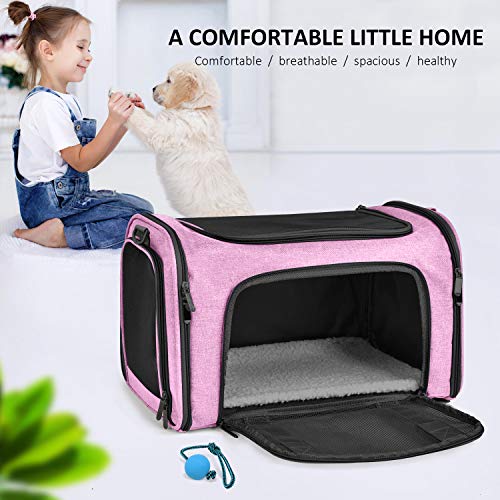 Henkelion Pet Carrier for Small Medium Cats Dogs Puppies up to 15 Lbs, TSA Airline Approved, Soft Sided, Collapsible Travel - Pink - color: Pink, size: 17.0"L x 11.0"W x 11.0"H