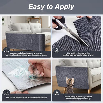 Cat Scratch Furniture Protector 78.7"X15.7", Scratching Mat for Counch, Sofa, Wall, Tower, Self-Adhesive DIY Anti Scratch Edge Sticky Pet Pads, Trimmable Carpet Replacement - Dark Grey