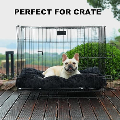 Bedfolks Waterproof Crate Pad, Plush Faux Fur Dog Bed With Removable Cover for Medium Dogs, Fluffy Washable Kennel Bed 29"x21", Black - color: Solid Black, size: Medium(29x21'')