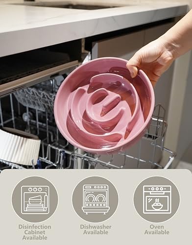 Ceramic Slow Feeder Dog Bowls, 2.0 Cups Slow Feeder for Medium Dogs, Puzzle Maze Bowl to Slow Down Eating, 30oz, 8in, Pink - color: Pink, size: 8 Inches