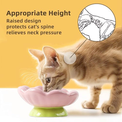 DIF DECO Ceramic Raised Cat Bowl, Pink Elevated Food Bowls for Food and Water Protecting Spine and Whisker Friendly,Tulip Shape Cute Pet Feeder Dish for Indoor Cats and Small Dogs(Height 3.3 inch) - size: Height 3.3 inch