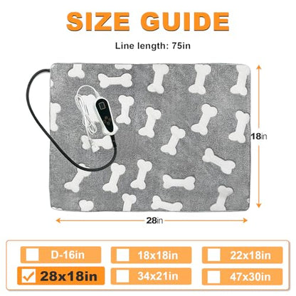 Bestio Dog Heating Pad,28x18 in Heated Dog Bed with Constant Heat & Auto Modes，MET&UL Certified Pet Heating Pad,Chew-Resistant Cord,Waterproof Washable Cover-Gray - size: 28.0"L x 18.0"W x 0.5"Th