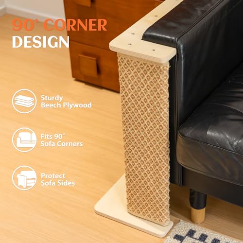 PETKARAY Extended Couch Corner Cat Scratcher, 24" Sisal Couch Protector from Cat Claws, Wider Couch Side Furniture Scratch Protection for Cats