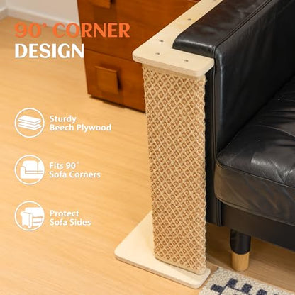 PETKARAY Extended Couch Corner Cat Scratcher, 24" Sisal Couch Protector from Cat Claws, Wider Couch Side Furniture Scratch Protection for Cats