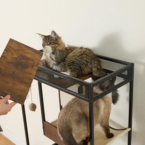 Cat Litter Box Enclosure Cat House Cat Washroom Furniture Cat Cabinet with Storage Shelf, Cat Tree Tower, White+Vintage