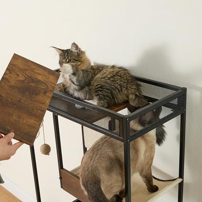 Cat Litter Box Enclosure Cat House Cat Washroom Furniture Cat Cabinet with Storage Shelf, Cat Tree Tower, White+Vintage