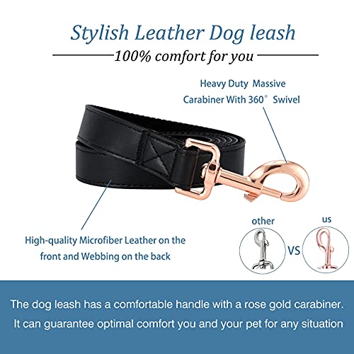Dog Collar and Leash Set.Soft and Easy to Clean Vegan Leather with Rose Gold Metal Buckle for Small Medium Large Dogs (Black, L(15.4”-24.8“) - color: Black, size: L