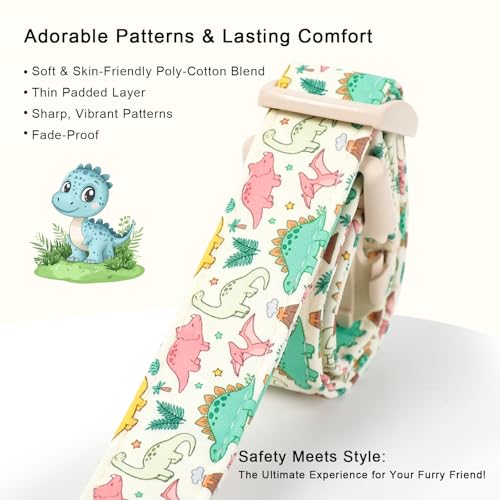 Dinosaur Dog Collar Cute Boy Dog Collars for Puppy Small Dogs - Lightweight Adjustable Cartoon Design Male Female Dogs Everyday Collar with Safety Buckle XS - color: Cute Dino, size: XS