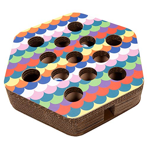 Furhaven Scratching Pad Ball Track Cat Toy w/ Catnip for Indoor Cats - Hexagonal Busy Box Scratcher - Rainbow Scales, One Size - color: Hexagonal