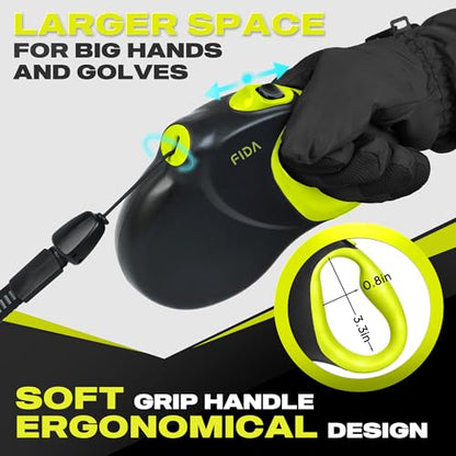 Fida 30ft Upgraded Retractable Dog Leash, Heavy Duty Pet Walking Leash for Medium/Large Breed up to 110 lbs, 360° Tangle-Free Long Retract Dog Lead, Soft Grip, One-Hand Brake, Neon Yellow - color: Neon Yellow, size: Large（30ft）