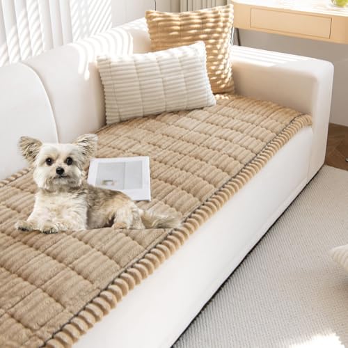 Faux Fur Plush Dog Couch Cover 3D Stripe Fuzzy Sofa Cover Non-Slip Fluffy Dog Bed Cover Pet Blanket Sofa Couch Furniture Protector for Puppy Large Dog Cat (Coffee,24"x59") - color: Coffee, size: 24"x59"
