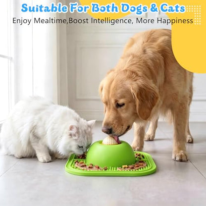 Slow Feeder Dog Bowls & Lick Mat for Liquid and Thick Treat, Anti-Slip Dog Lick Bowl with Interactive Rolling Ball, 5/6 Cup Pup Licking Toy for Large Medium Small Dogs and Cats Green - color: Green