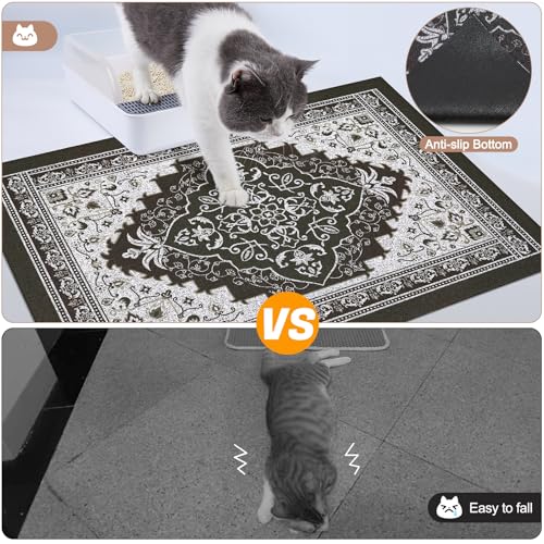 Glittme Cat Litter Mat with Non-Slip Bottom Litter Box Mat 47"X35" Litter Trapping Mat Easy to Clean Washable Cat Food Mat for Kitty,XXL - color: Black, size: 47"x35"
