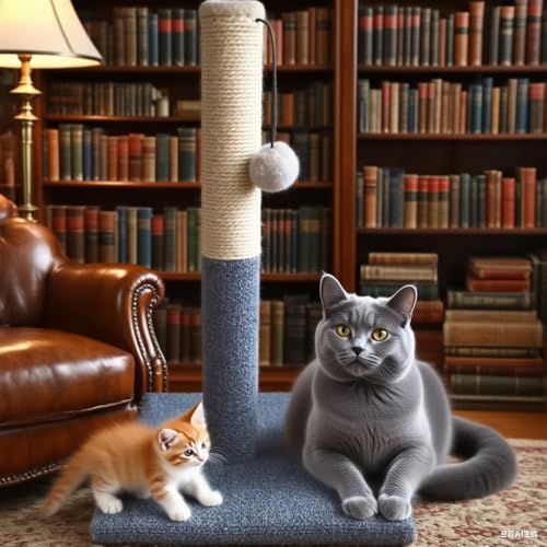 Cat Scratching Post Tower, Tall Cat Scratch Post, Natural Sisal Rope Scratcher Posts Refill for Indoor Cats, Carpet Cat Scratching Post with Replaceable Toys, Sturdy Base (Grey) - color: White