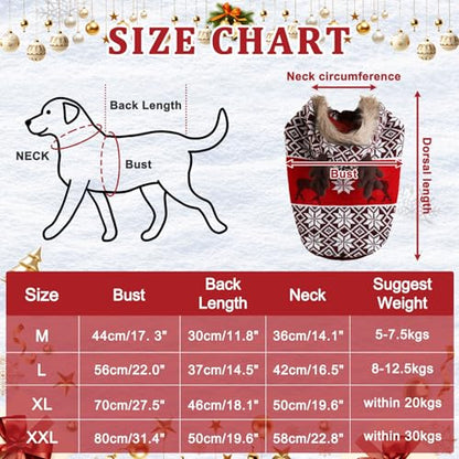 Dog Sweater Soft Dog Outfit with Hoodie Warm Snowflake Reindeer Dogs Cats Knitwear Clothes for Cold Weather Classic Colorful Design Sweater, X-Large - size: X-Large