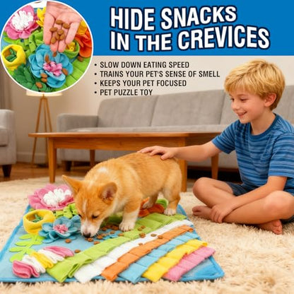 MYLIFESION Snuffle Mat for Dogs, 15.4''*15.4'' for Small & Medium, Fleece Mentally Stimulating Toys for Dogs Cats Rabbits, Helps Control Eating Speed and Train Scent Detection (Lightweight Style) - color: Lightweight Style