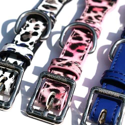 Luxury K9 Crystal Dog Collar -Waterproof Wear-Resistant Microfiber Leather with Hand-Set Rhinestone Gems, Durable Metal Buckle, Adjustable Bling Collar for Small Medium Large Dogs (Blue Leopard, M) - color: Blue Leopard, size: M(FIT,NECK:12.2"-15")