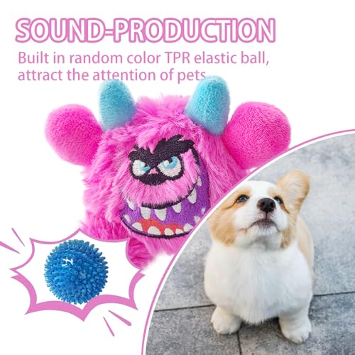 Squeaky Plush Ball Dog Toy, Little Monster Puppy Toys Suitable for All Breeds, Dental Care, Skin-Friendly and Soft and Durable (Rose Red, Large) - color: Rose Red, size: Large