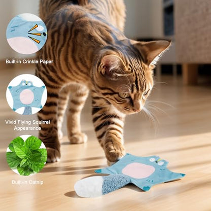 Andiker Catnip Cat Toys, Flying Squirrel Shape Plush Cat Toy with Crinkle Paper and Natural Catnip, Interactive Cat Toys for Indoor Cats and Kittens to Sniff Scratch Bite and Reduce Boredom (Blue) - color: Blue
