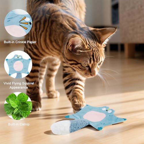 Andiker Catnip Cat Toys, Flying Squirrel Shape Plush Cat Toy with Crinkle Paper and Natural Catnip, Interactive Cat Toys for Indoor Cats and Kittens to Sniff Scratch Bite and Reduce Boredom (Pink) - color: Pink