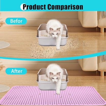 Cat Litter Mat, Kitty Litter Collector, Double Layered Honeycomb Design Waterproof, Anti Urine, Anti Slip, Easy to Clean, Limit Garbage (30"x24", Pink) - color: Pink, size: 24" x 30"