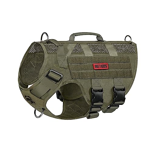 OneTigris No Pull Tactical Dog Harness for Large Dogs, Aire Mesh Harness Breathable Military Dog Molle Vests with Handles, Service Dog Vest Harness for Walking Hiking Training Green - color: Green, size: XL