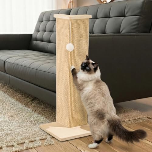 PETKARAY Couch Corner Cat Scratcher, 28'' Corner Scratching Post Cat Wall Scratcher, Sisal Scratch Pad for Sofa, Wall Furniture Protector with Toy Ball - color: Corner, size: Large