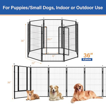Dog Playpen 36 inch 8 Panels for Indoor & Outdoor Use – Heavy-Duty Metal Pet Fence with Ground Stakes, Rounded Ball Tops for Safety, Stable & Foldable Design, Easy to Assemble - size: 36inch, style: 8 Panels