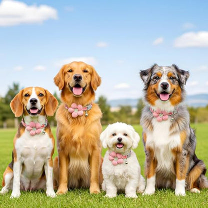 Small Dog Collar with Flower, Puppy Collar for Girl Dog Collars for Small Dogs Cute Collars with Bell, Adjustable Length Neckband (Pink)