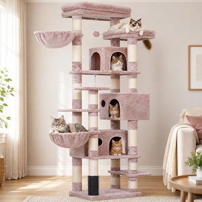 Hey-brother Cat Tree, 74 inches Multi-Level XL Large Cat Tower for Indoor Cats with Three Cat Condos, Two Large Top Decks and Cat Hairbrushfor Kittens, Cats and Pets,Muchroom MPJ035-MMU - color: Muchroom