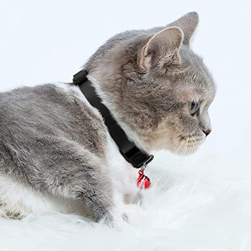 Breakaway Cat Collar with Bell - Leather Adjustable Kitten Collars with Safety Quick Release Buckle - Soft Small Pet Collars for Girl & Boy Cats - color: Black