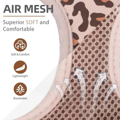PUPTECK Dog Harness and Leash Set for Small Medium Dogs No Pull Step-in Soft Mesh Puppy Cat Vest Harnesses Reflective at Night, Brown Leopard Print, L - color: #3 LightBrown(Leopard), size: L(CHEST 18"-20", 16.5-22 lbs)