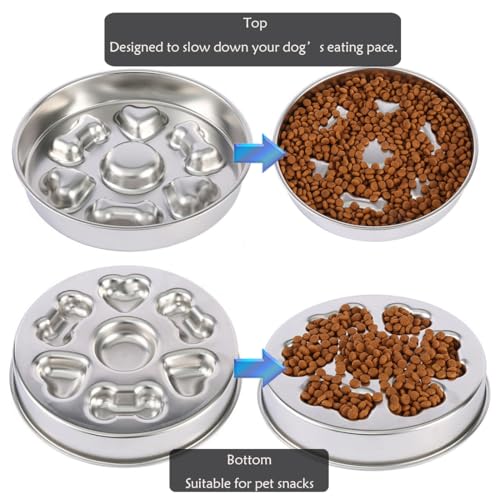 Fermus Metal Dog Slow Feeder Bowl, Stainless Steel Anti-Choke Slow Eating Pet Bowl for Dogs, Fun Interactive Design