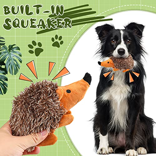 Funtery 4 Pcs Hedgehog Dog Squeaky Interactive for Boredom Hedgehog Chew Stuffed Biting Training Playing Hide and Seek for Puppy, 7.87 Inch Brown